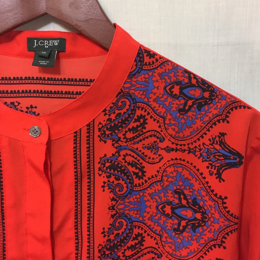 J. Crew Dervish Paisley Coral Red Tunic Top Sz XS - Picture 7 of 8